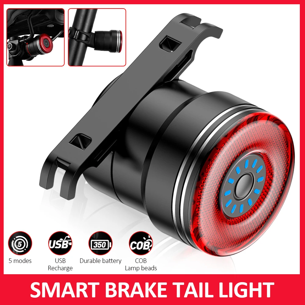 

Bike Rear Light Smart Brake Sensing High Visibility Light IP65 Waterproof Rechargeable LED Taillight Cycling Accessories