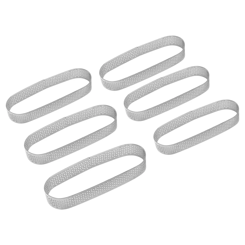 

New 6PCS Oval Tart Ring Stainless Steel Perforated Mold Mousse Ring French Dessert Cake Decorating Mousse Mould Bakeware