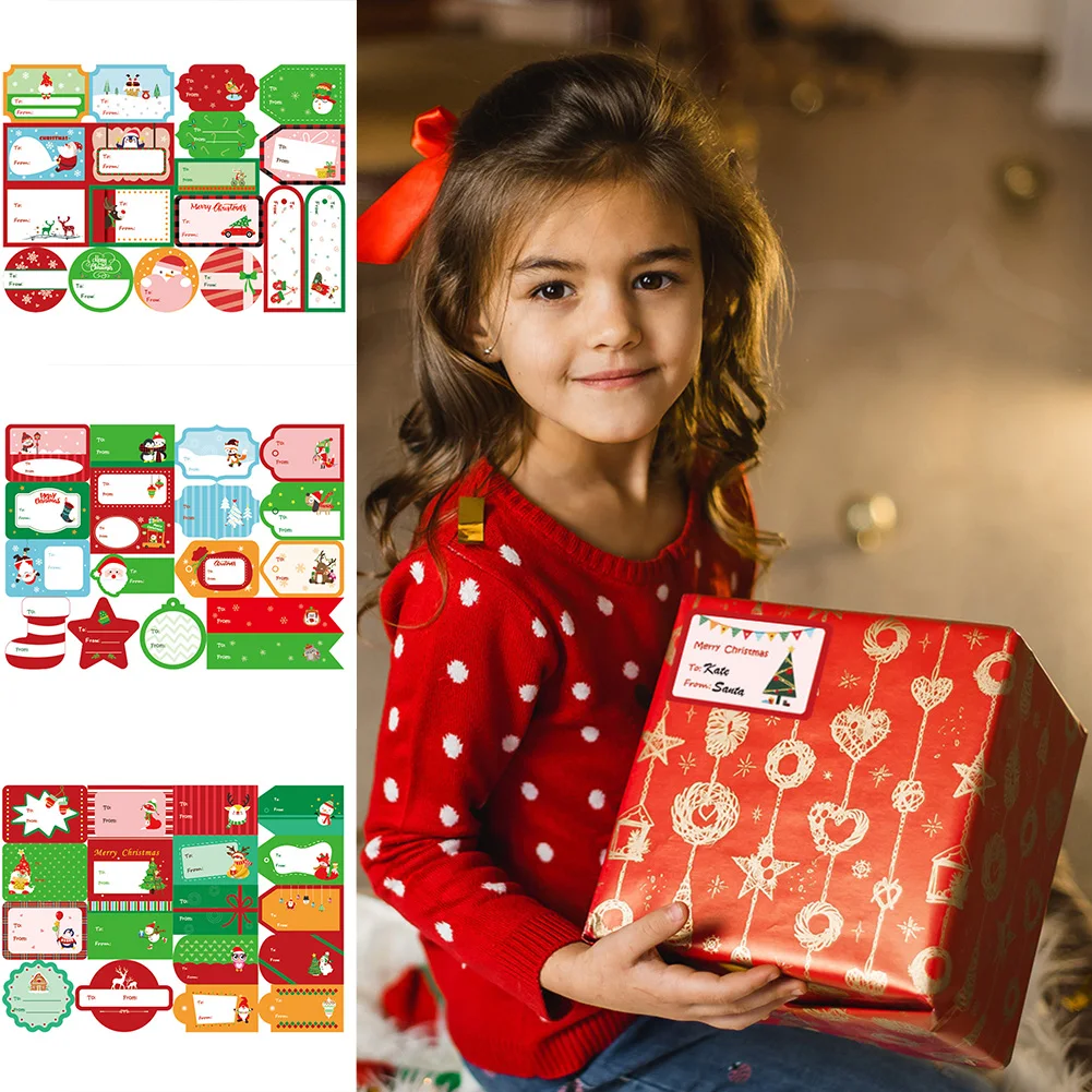 

72Pcs/4 Sheets Merry Christmas Gift Name Tags Present Seal Label Stickers Christmas Gift Package Decoration DIY XMAS Stickers