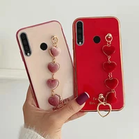 for huawei p30 lite case luxury plating heart wrist chain silicone case for huawei p20 p30 pro p40 y9s mate 10 20lite psmart2021