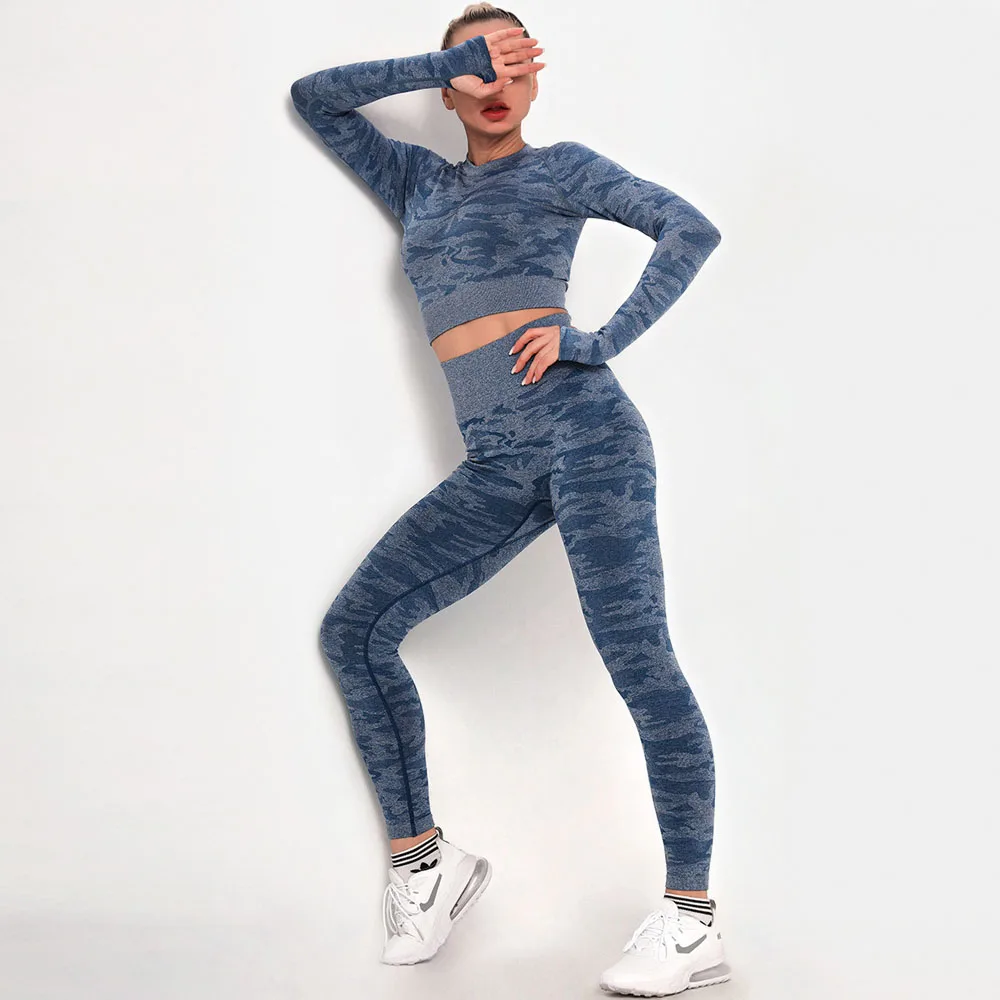 2Pcs Gym Set Women Seamless Yoga Set Workout Clothes For Women Sportswear Long Sleeve Shirts Yoga Leggings Fitness Sport Suit