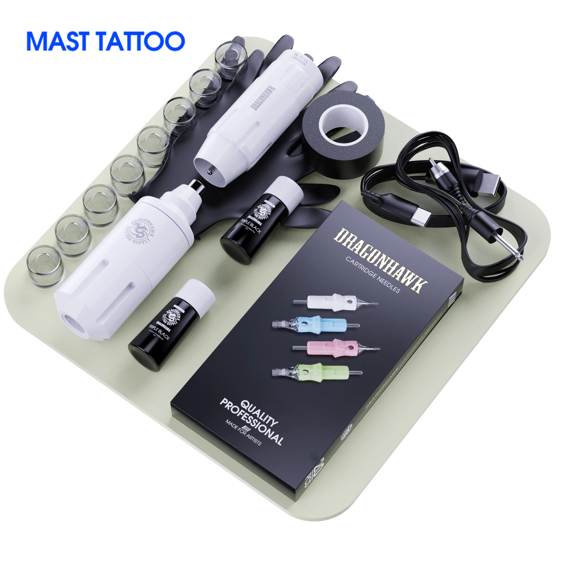Dragonhawk Rotary Tattoo Wireless Machine Pen Battery Makeup Permanent  Needles Cartridge Ink Pigment Set Supply