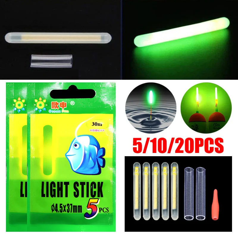 

20Pcs 4.5*37mm/3.0*25mm Fishing Float Fluorescent Lightstick Light Night Float Rod Lights Dark Glow Stick Useful Fishing Tool