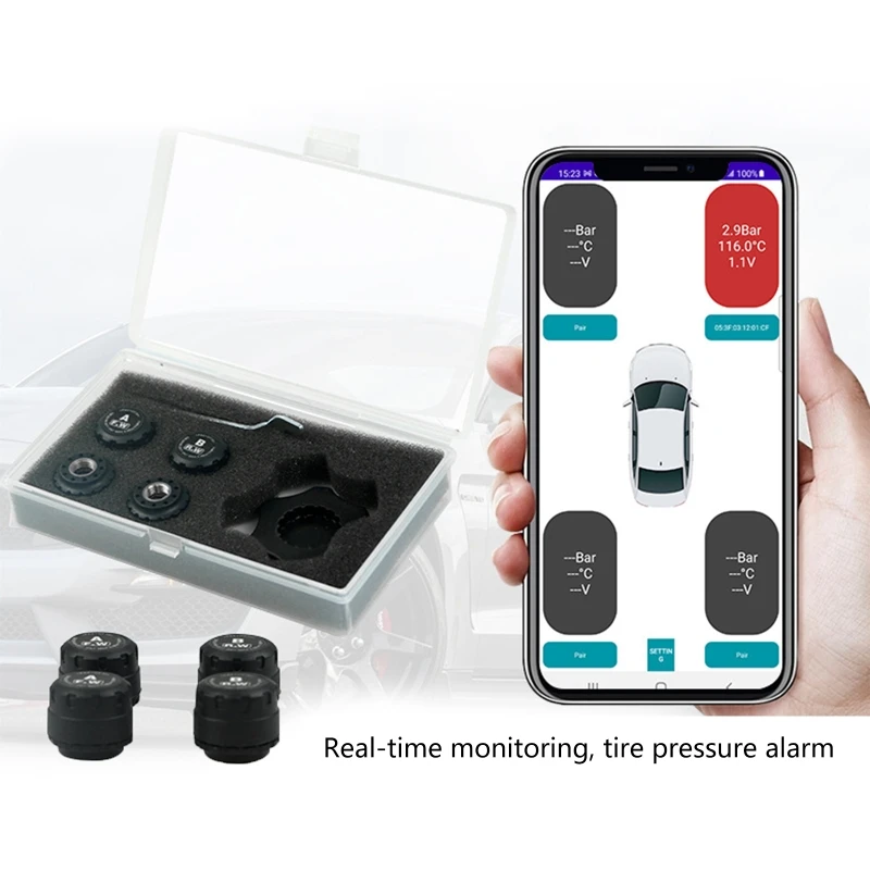 

Bluetooth-совместимый монитор давления в шинах для автомобиля 5,0 Motorcylce TPMS с 4 датчиками