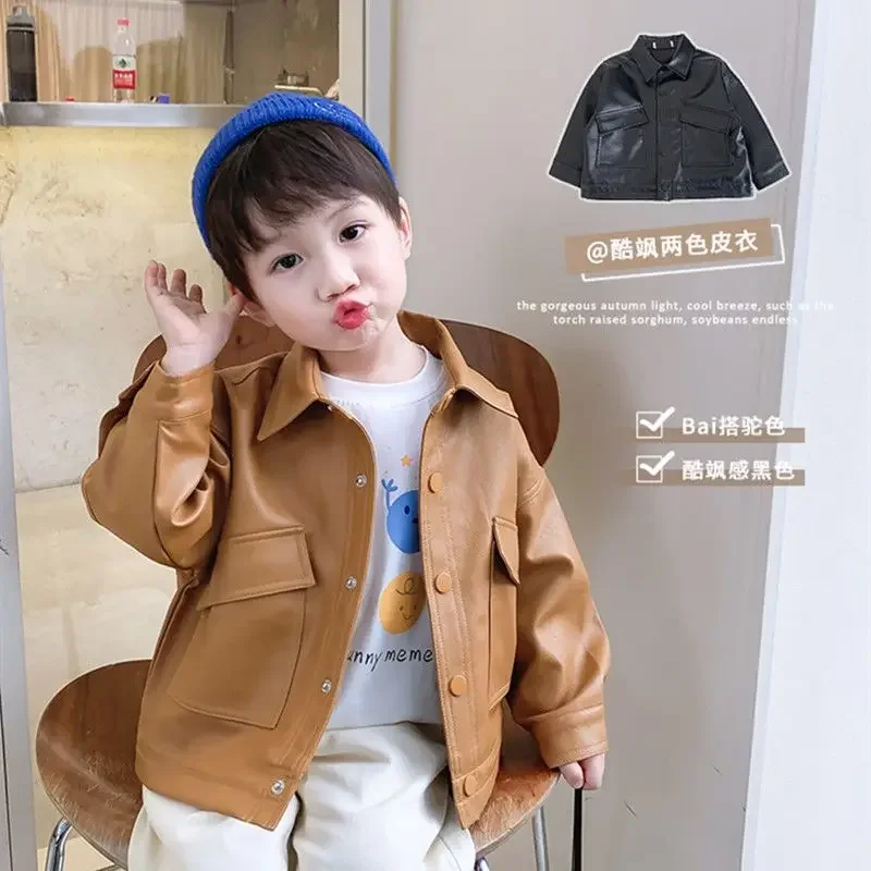 

Fashion Boy Outerwear New Spring Autumn Boy PU leather Jacket Children Warm coat For Boy Coat 2-8 years
