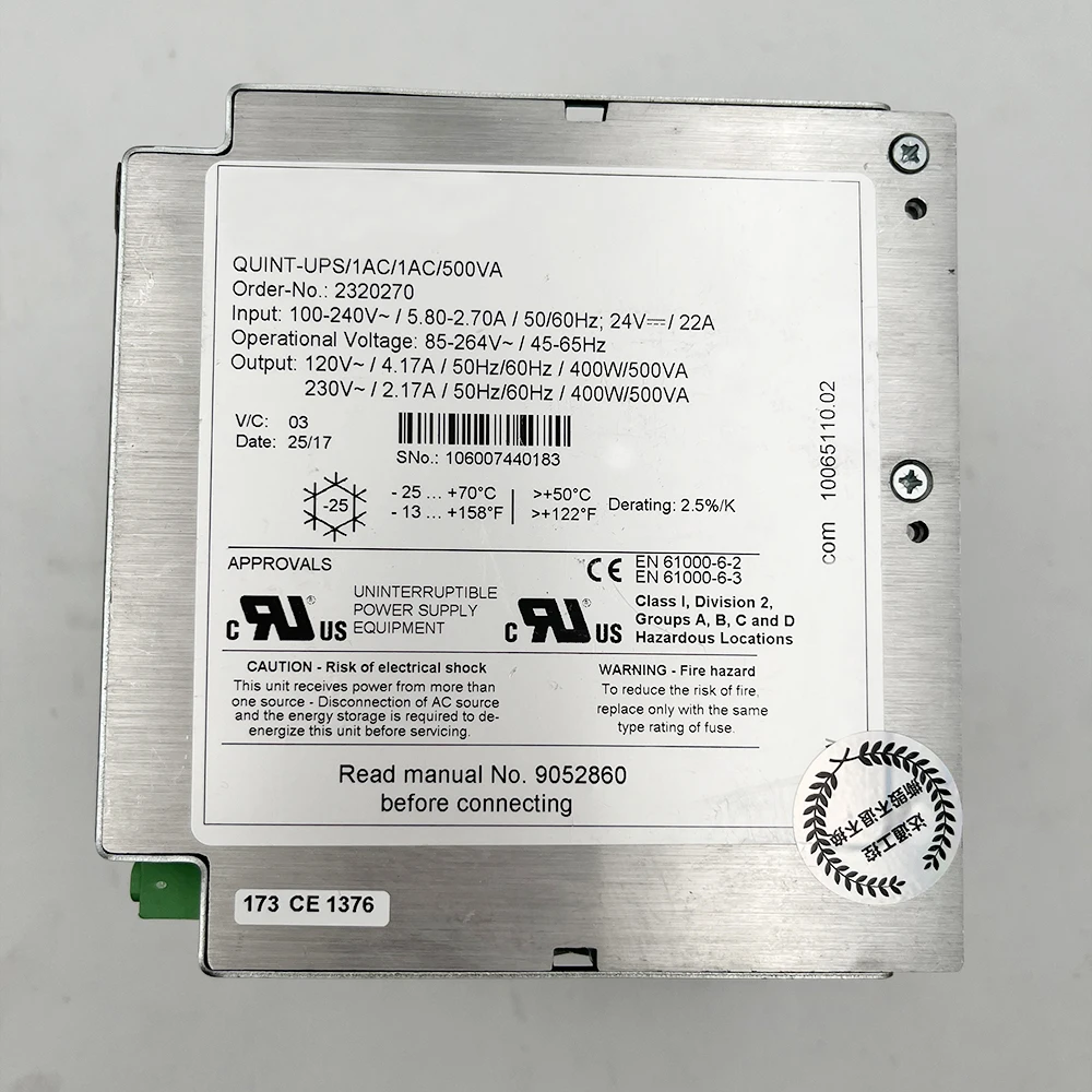 Для источника питания Phoenix QUINT-UPS/1AC/1AC/500VA 24V 400W 2320270