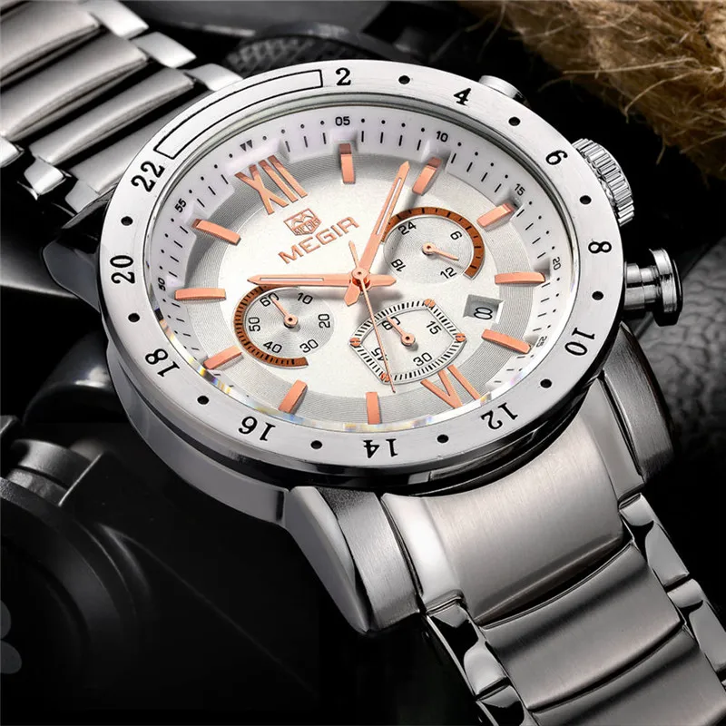 Часы наручные MEGIR мужские с хронографом спортивные водонепроницаемые армейские