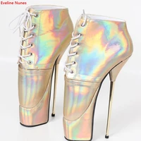 laser ballet ankle boots womens new arrival solid metal stiletto cross strap round toe patent leather night club sexy shoes