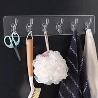 20222022356 row transparent hook punch free wall strong sticking hook holder for hat clothes hanger towel holder bathroom stor