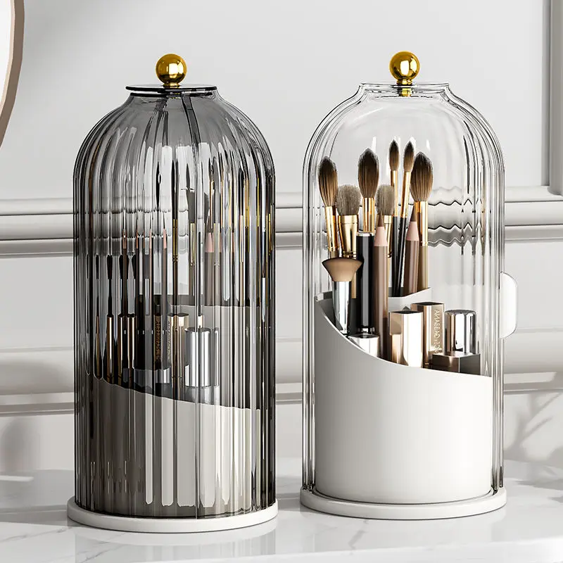 

360 Degree Rotating Makeup Brush Holder with Lid Luxury Cosmetic Organizer Lipstick Eyebrow Pencil Holder Eye Shadow Storage Box