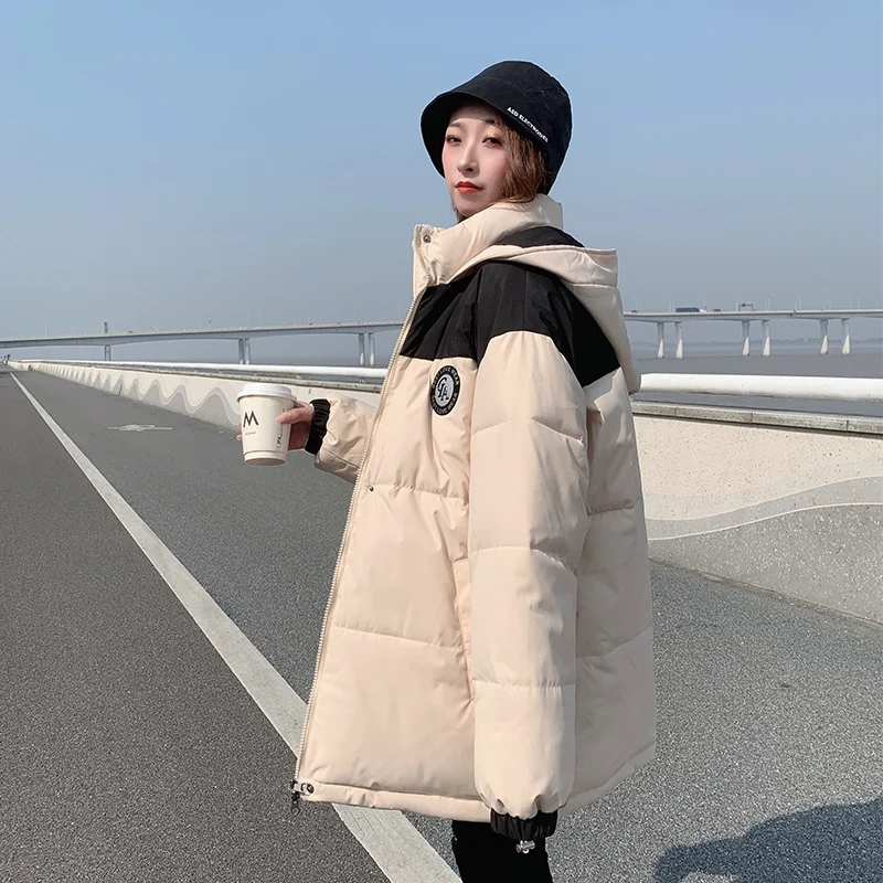 

Color Matching Thickened Bread Coat Short Down Cotton Coat Female Korean Loose Women's Winter Coats Woman Jacket 2022 New Parkas