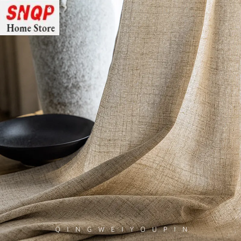 

Curtains for Living Room Dining Bedroom Linen Gauze Curtain Semi Blackout Curtain Nordic Simple Linen Solid Color Cotton