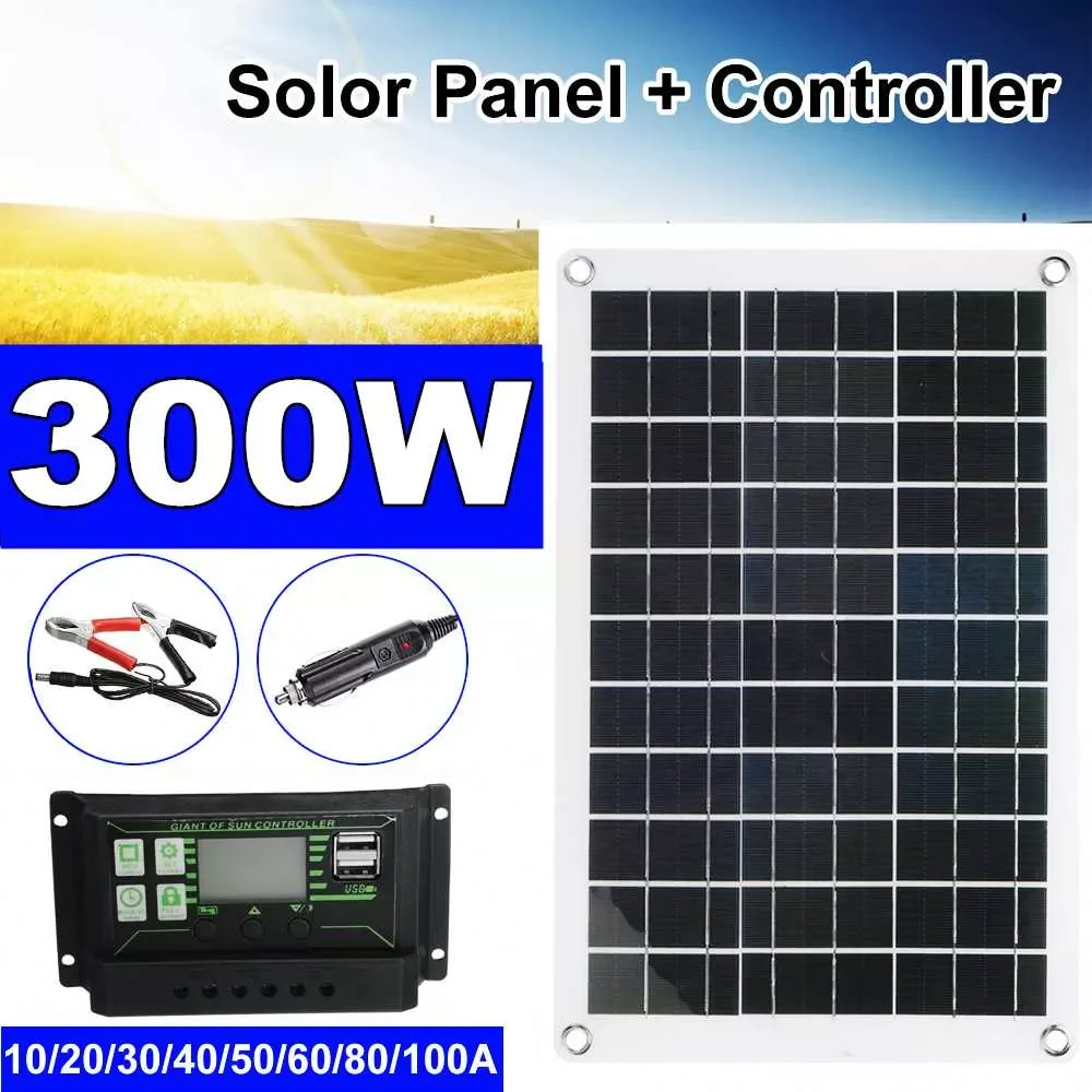 

2023NEW 300w Solar Panel Kit Complete 5V 12V USB With 100A Controller Solar Cells for Car Yacht RV Boat Moblie Phone Battery Cha