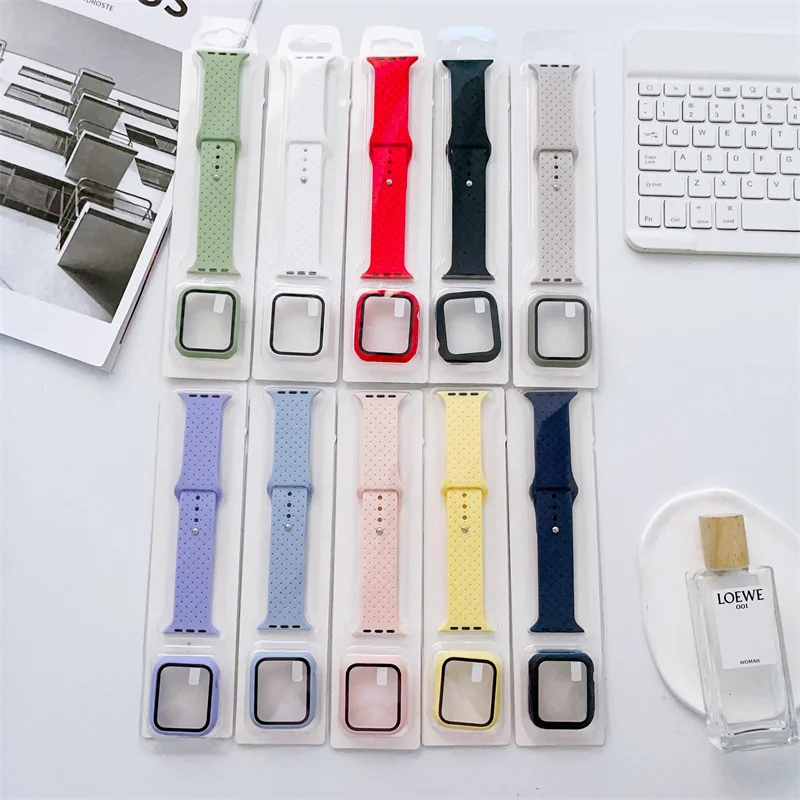 

Чехол и ремешок для Apple Watch Band 44 45 мм 41 мм 38 42 40 мм, мягкий резиновый смарт-браслет для iWatch Series Ultra 8 7 SE, ремешок для наручных часов
