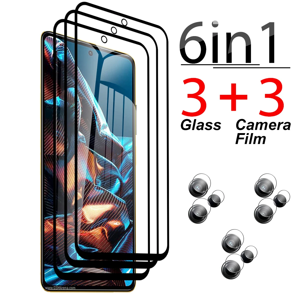 

6in1 Black edge tempered glass For Xiaomi Poco X5 F5 C50 C65 pocophone M4 M5 X3 Prevent scratching Camera Lens Screen Protector