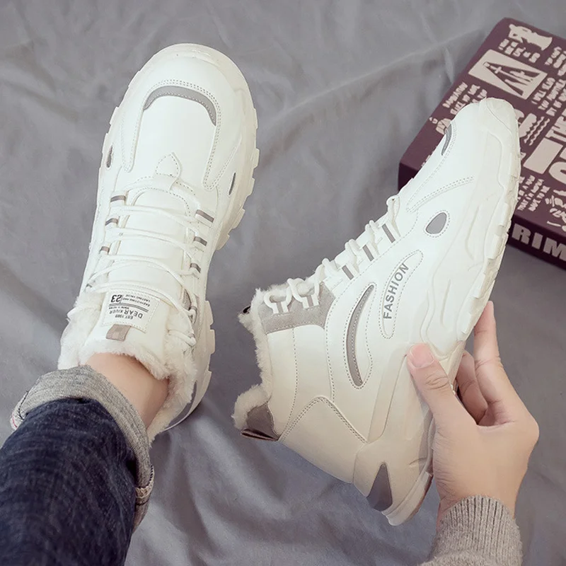 Fashion High-top Shoes for Men Winter Plus Velvet Thick Warm All-match Sneakers Outdoor Comfortable Non-slip Casual Sports Shoes