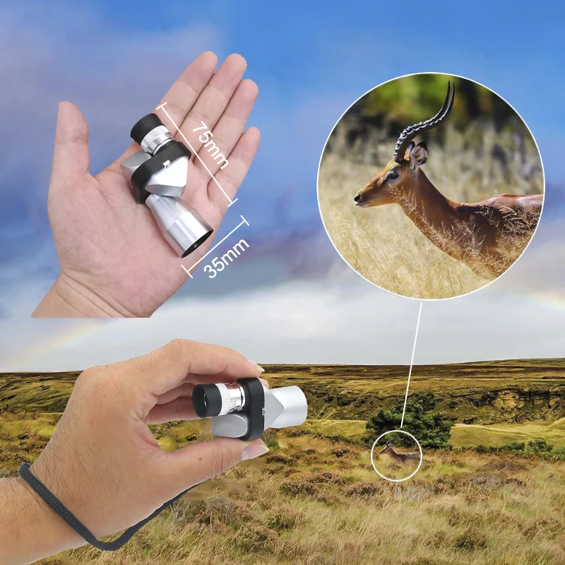 Mini 8X20mm Silver Monocular Scope for Camping Travelling Hiking Optical Monocular Telescope Green Coated Outdoor Monocular