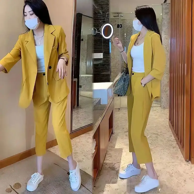 Large Size Suit Female 2023 New Korean Version of The Fashionable Temperament Back Split Casual Pants Two