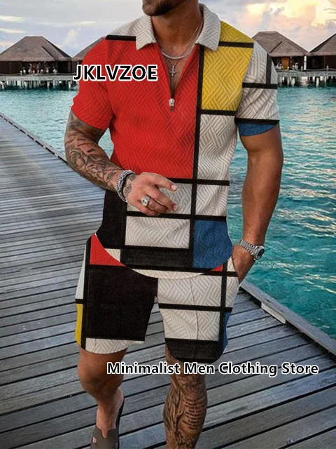 Fashion Men's Polo Set Summer Vintage Tracksuit Casual Turn Down Collar Male Polo Shirt Suit Clothing Hawaii Style Streetwear