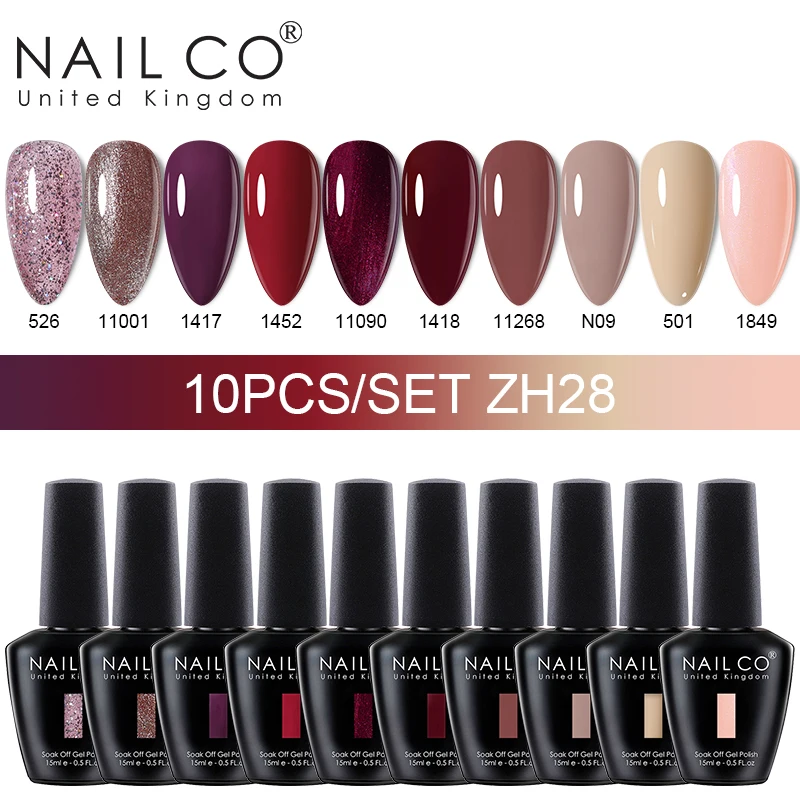 

NAILCO 10pcs/Set 15ml Winter Color Gel Varnish Hybrid Gelvarnis LED Gel Nail Polish Top Coat Nail Art Soak Off UV Gellak Lakiery