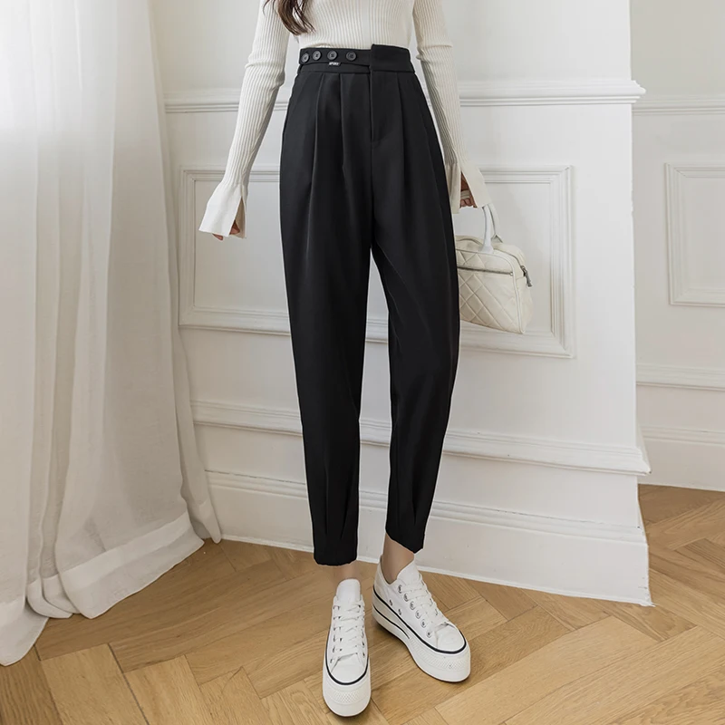 

Fashion Female Pants Straight Black Trousers Suits Women's Pants Harajuku New Harlan Pants High waist Casual Pants Women 107J
