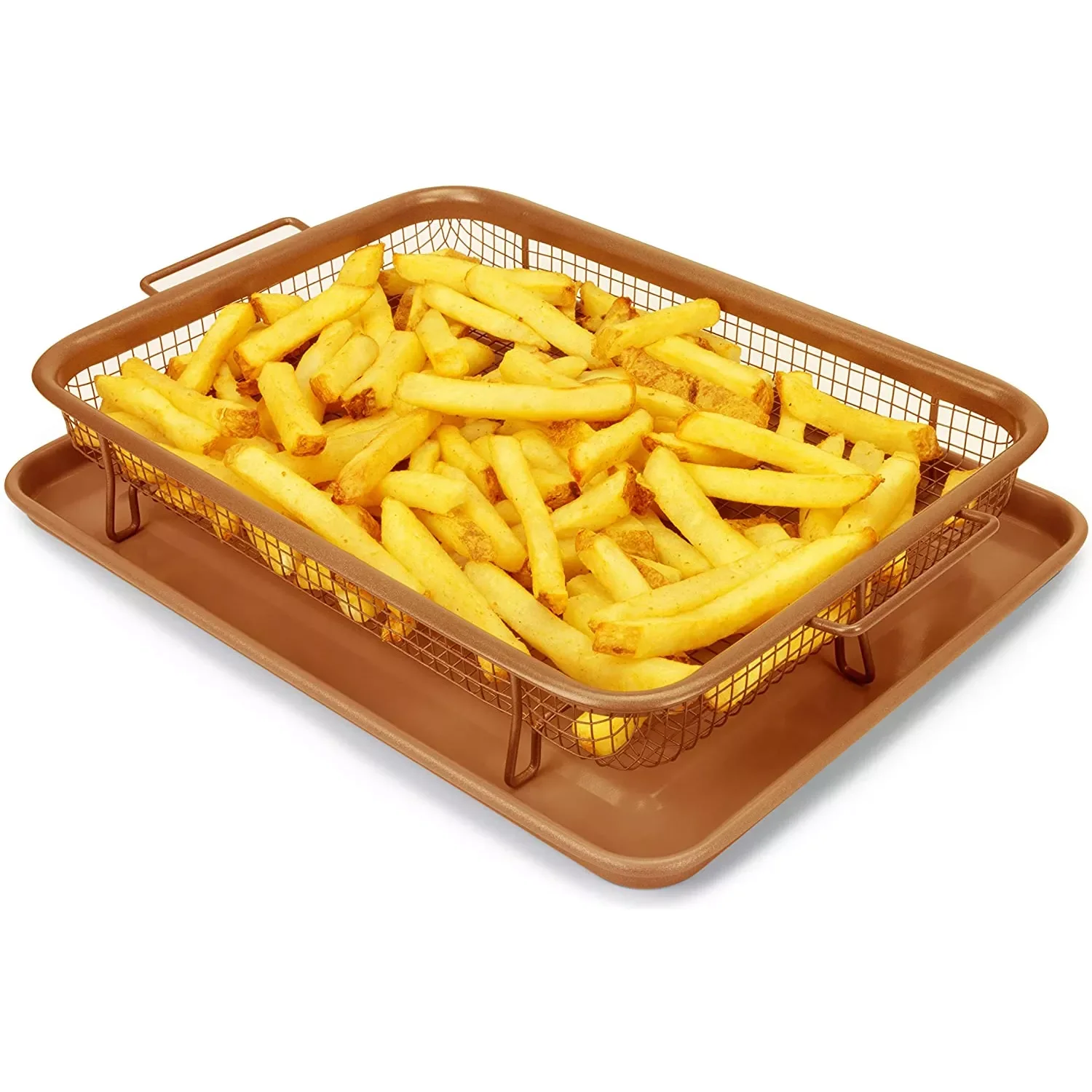 

Steel Crisper Tray for Oven 2 Piece Nonstick Copper Crisper Tray and Basket Air Fry in your Oven Great for Baking Crispy Foods