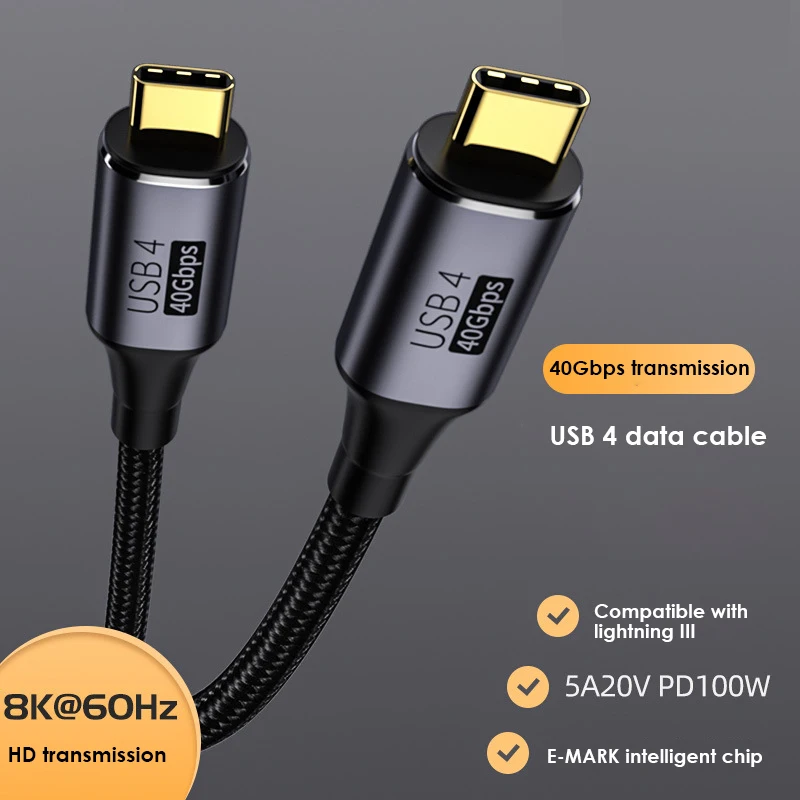 

Кабель передачи данных USB 4,0, 100 Вт, 5 А, кабель для быстрой зарядки от USB Type C к Type C, 8K @ 60 Гц, 40 Гбит/с, кабель для передачи данных для Macbook Pro