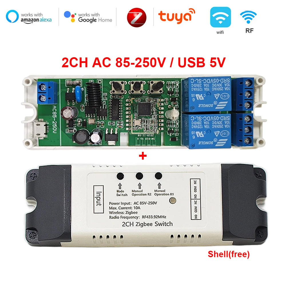 

ZigBee 3.0 Tuya 220V Inching Relay Smart Switch Timing Module DIY Garage Door Lamp Motor Compatible With Alexa SmartThings Hue
