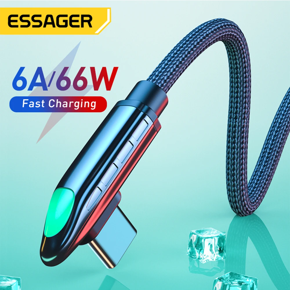 

Essager 66W USB Type C Cable For Huawei P40 Mate 40 30 Pro 6A 5A Fast Charging USB-C USBC Charger 90 Degree Type-c Data Cord