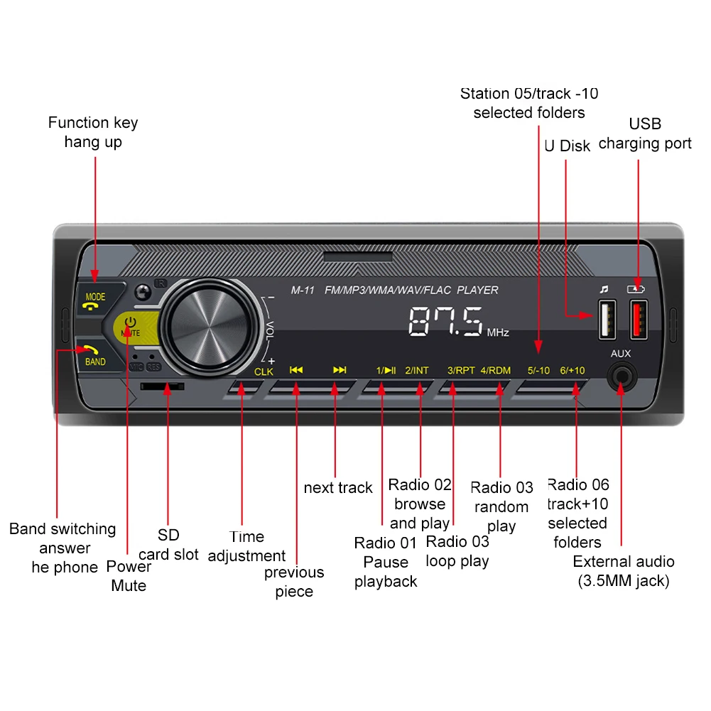 

Car Radio 45Wx4 Bluetooth-Compatible Remote MP3 Player FM Radio Car Stereo Supports USB TF Card AUX Audio In-Dash Stereo Player