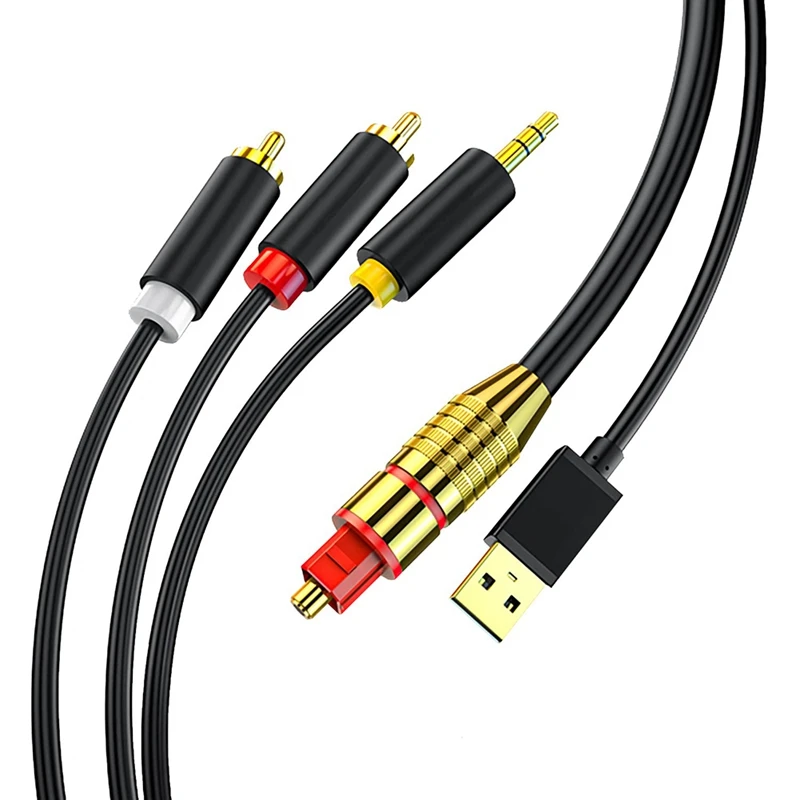 

Цифровой волоконно-оптический аналоговый стерео аудио кабель 2RCA + 3,5 мм Jack для PS4, HDTV,DVD, наушников (4,9 фута)