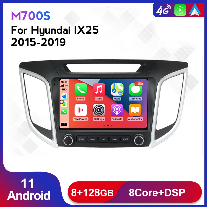 

4G Lte 2Din Andriod 11 8+128G Car Radio For Hyundai Creta IX25 2015-2020 Multimedia Player Carplay Android Auto WIFI DSP RDS IPS