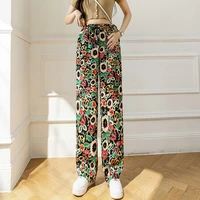 womens spring and summer ice and snow silk wide leg pants fashion all match elastic waist soft skin friendly plus size trousers