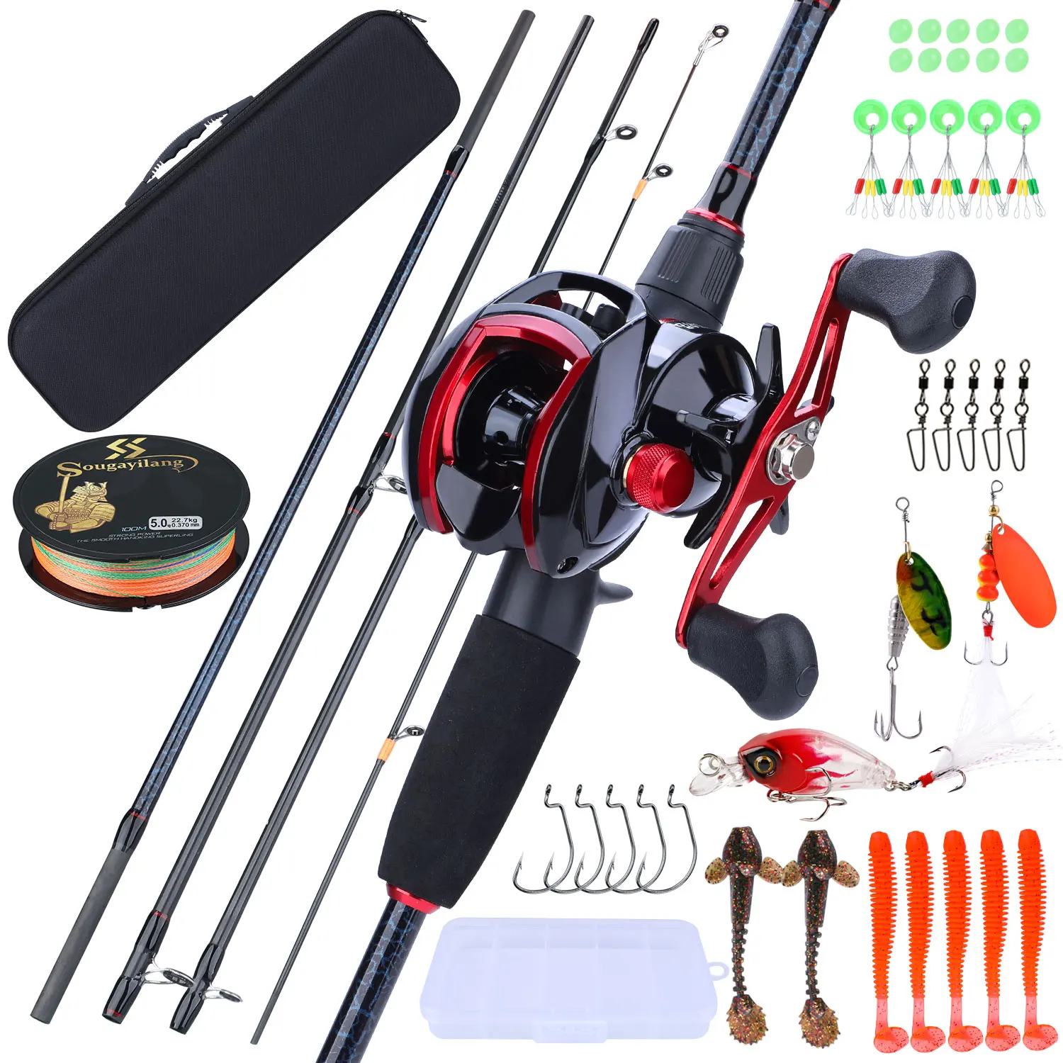 

Sougayilang 1.8-2.4M Fishing Rod with 18+1BB Baitcasting Fishing Reel Combo with Bag Lure Line Saltwater Fishing Gear Tackle