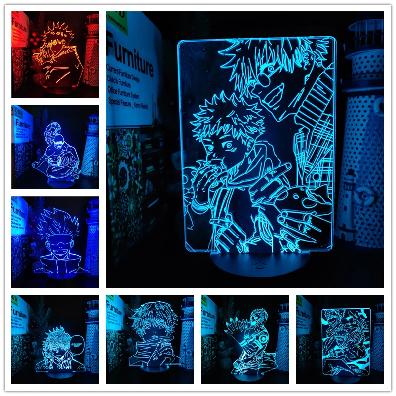 

Jujutsu Kaisen 3D Lamp Anime Gojo Satoru Jujutsu Kaisen Yuji Itadori LED Night Light Brdroom Decor Nightlight Manga Lampara Gift