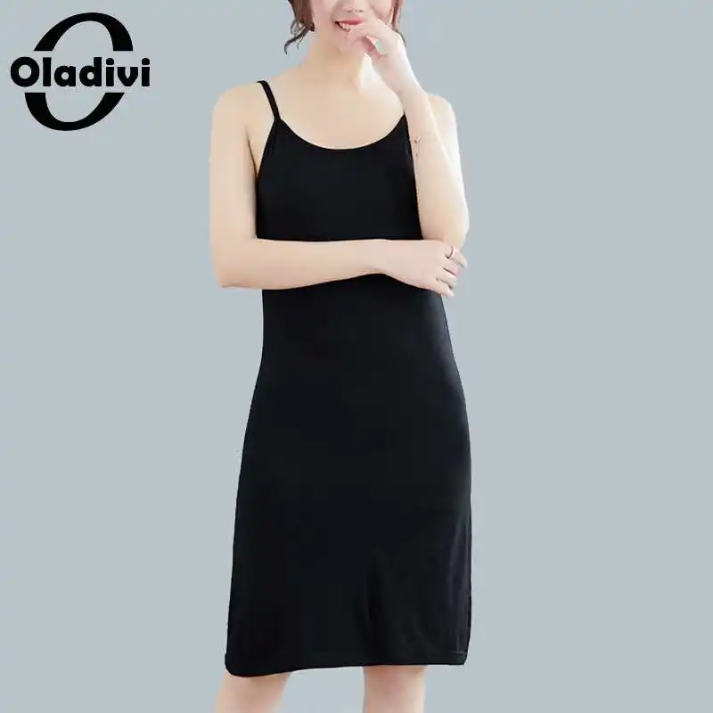 

Oladivi Solid Strech Cotton Spaghetti Strap Basic Dress Women Sleeveless Oversized Casual Clothing Summer Elegant Inner Dresses