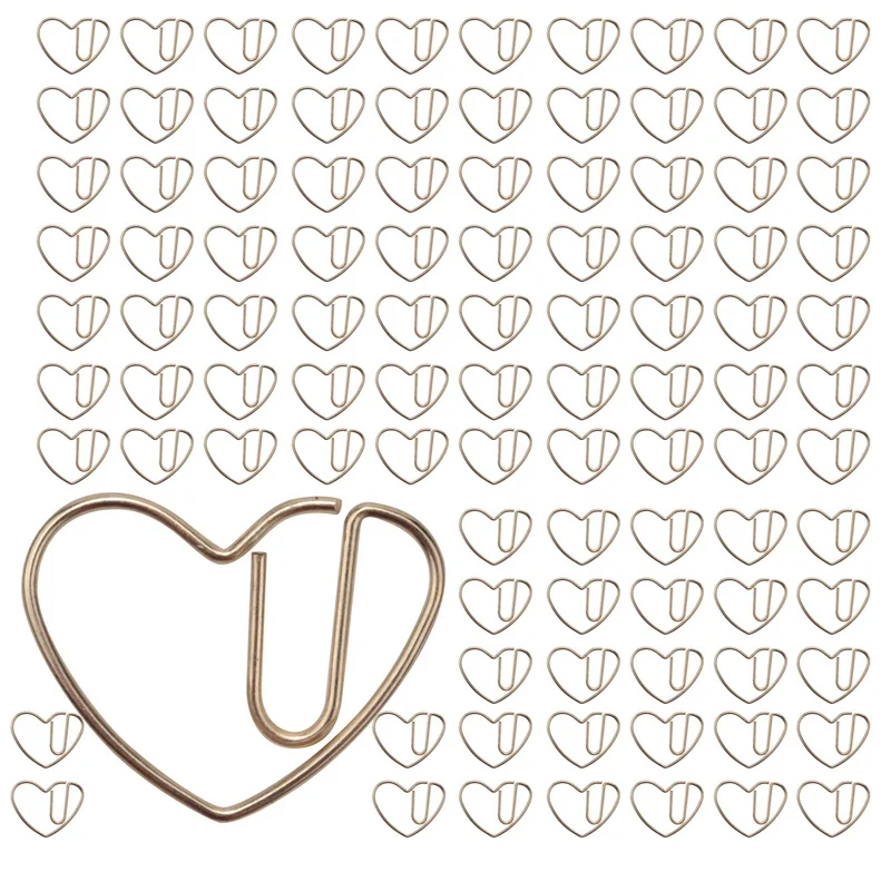 

100 Pieces Love Heart Shaped Small Paper Clips Bookmark Clips For Office School Home Metal Paper Clips