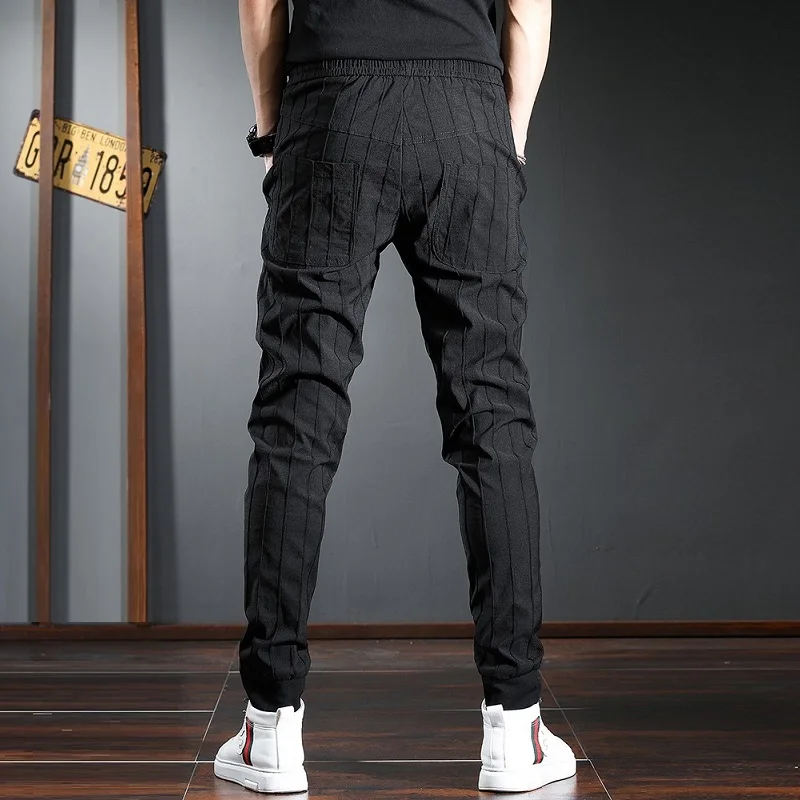 Мужские повседневные брюки Корейская уличная одежда черные Стрейчевые