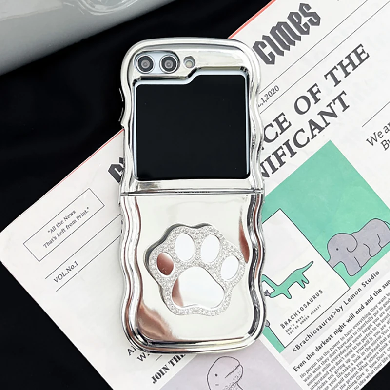 

Heart Paw Phone Stand Case for Samsung Galaxy Z Flip 5 4 3 Protective Back Cover for ZFlip3 ZFlip4 ZFlip5 Case Shell