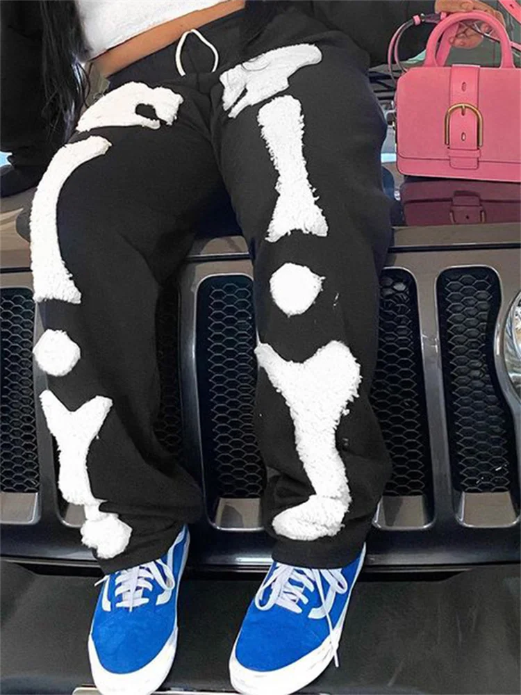 

Женские мешковатые джинсы со скелетом, голубые широкие джинсы-багги в стиле ретро, с высокой талией и принтом в уличном стиле, Y2k, 2022