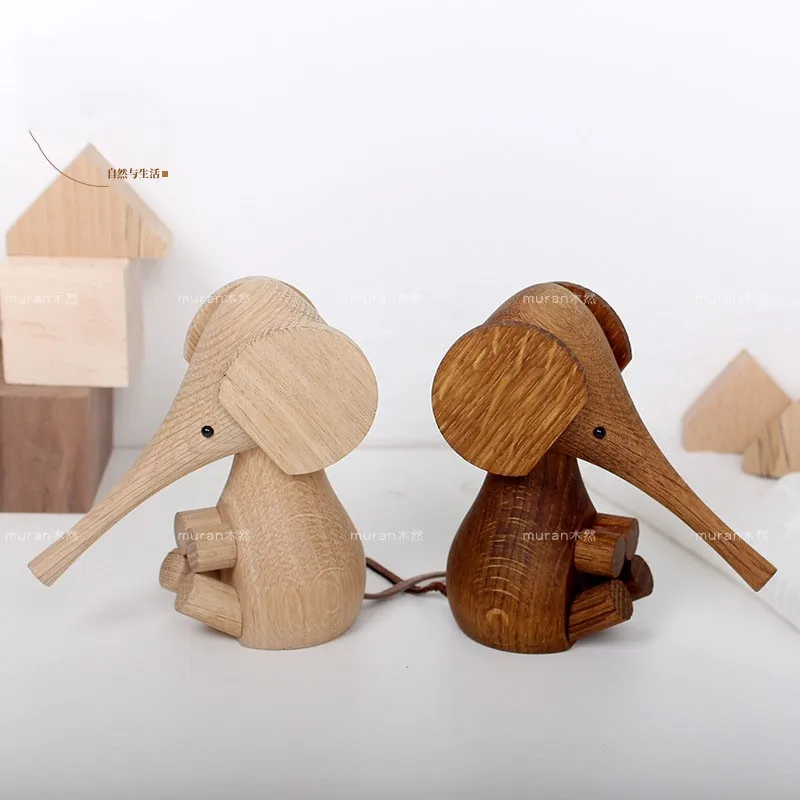 

Figurines Ornament Solid Wood Elephant Home Decoration Puppet White Oak Elephant Creative Wood Crafts Decor For Room