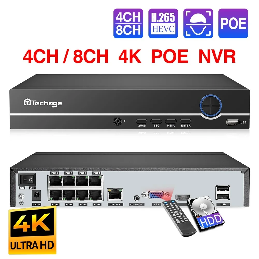 

Go H.265 8CH 4MP 5MP 1080P 4K POE NVR Audio Out Security Surveillance Network Video Recorder Up to 16CH For POE IP Camera