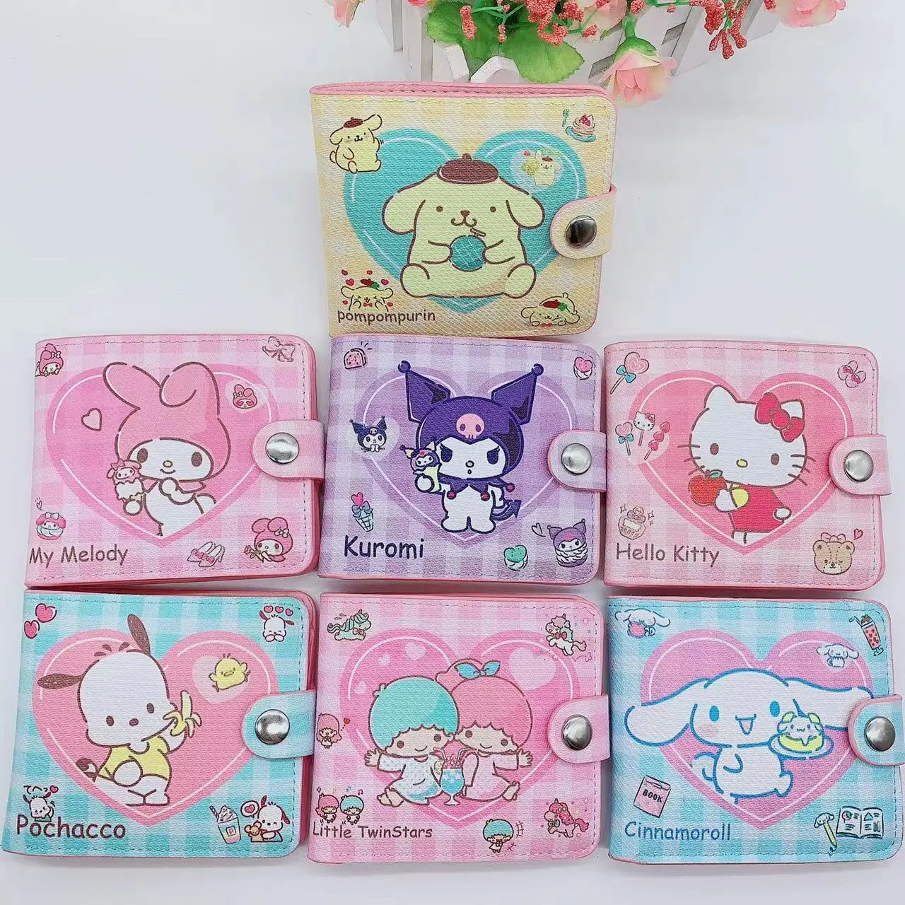 New Sanrio PU Cartoons Women's Wallet Hello Kitty Kulomi Melody Cinnamoroll Portable ID Card Holders Coin Purse Cute Girls Gifts