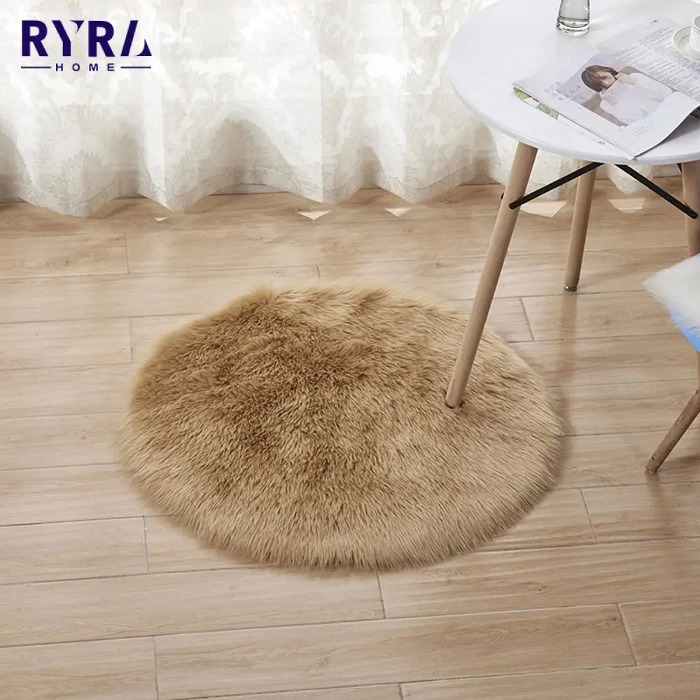 Round Soft Sheepskin Carpet For Living Room Fluffy Faux Fur Wool Area Rugs Floor Mat White Modern Plush Carpets Rug Home Decor
