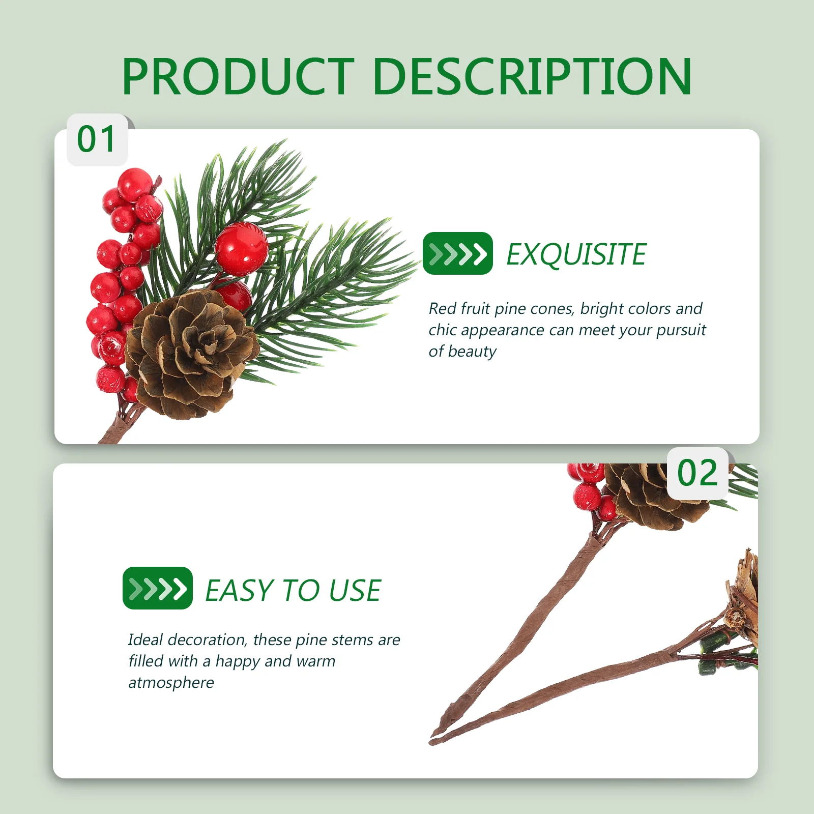 

Christmas Pine Picks Berry Artificial Branches Berries Decor Stems Redstem Wreath Floral Treehollyflower Fake Branch Pick Cone