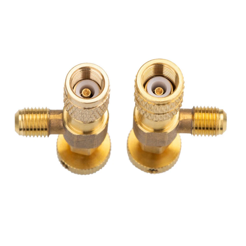 

For R410A R22 Liquid Safety Valve 1/4\\\" Male 2pcs 5/16\\'\\' Female Adapter Air Conditioning Copper Gold Brand New