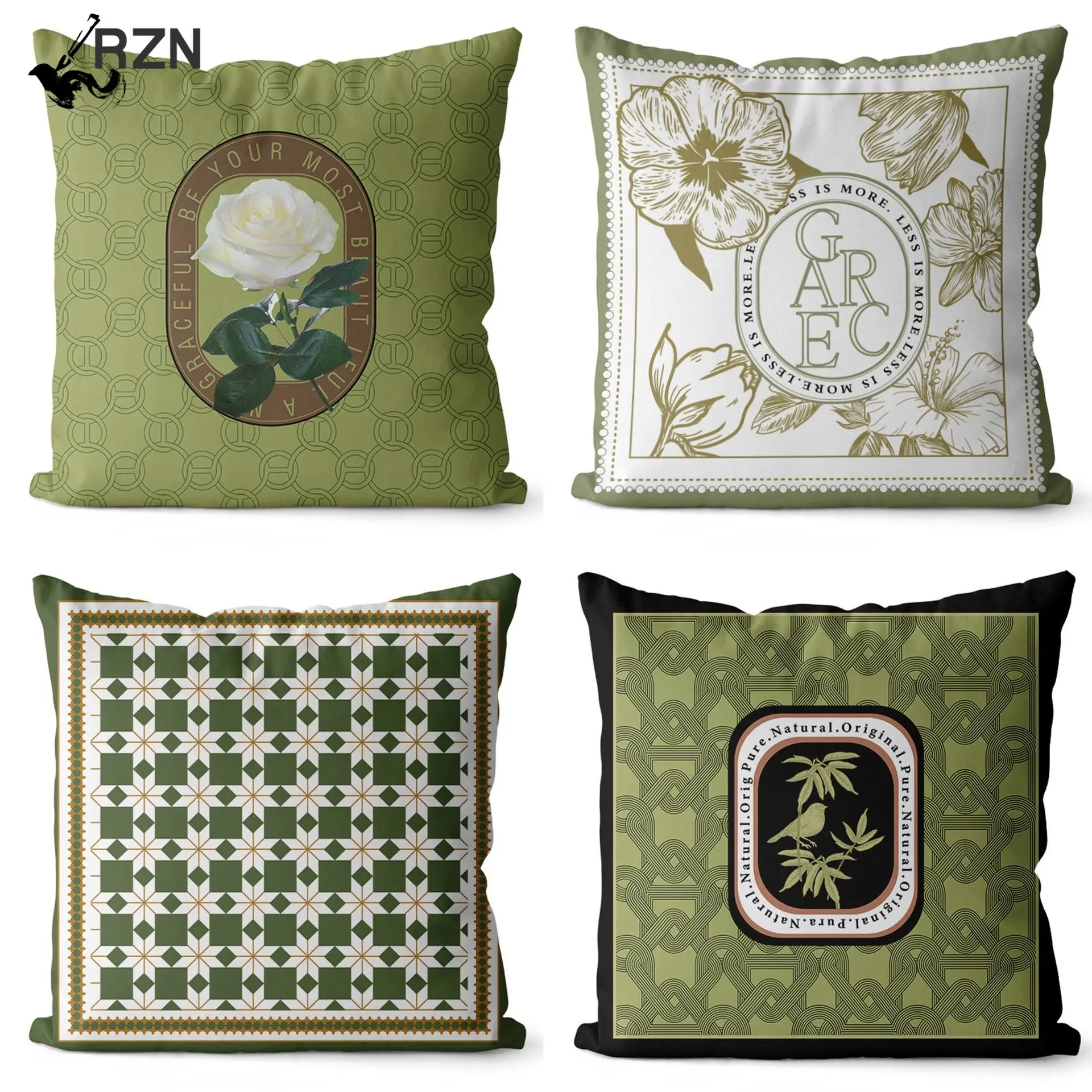 

American luxury retro green short plush printed pillow case Home living room cushion cover Office sofa pillow case