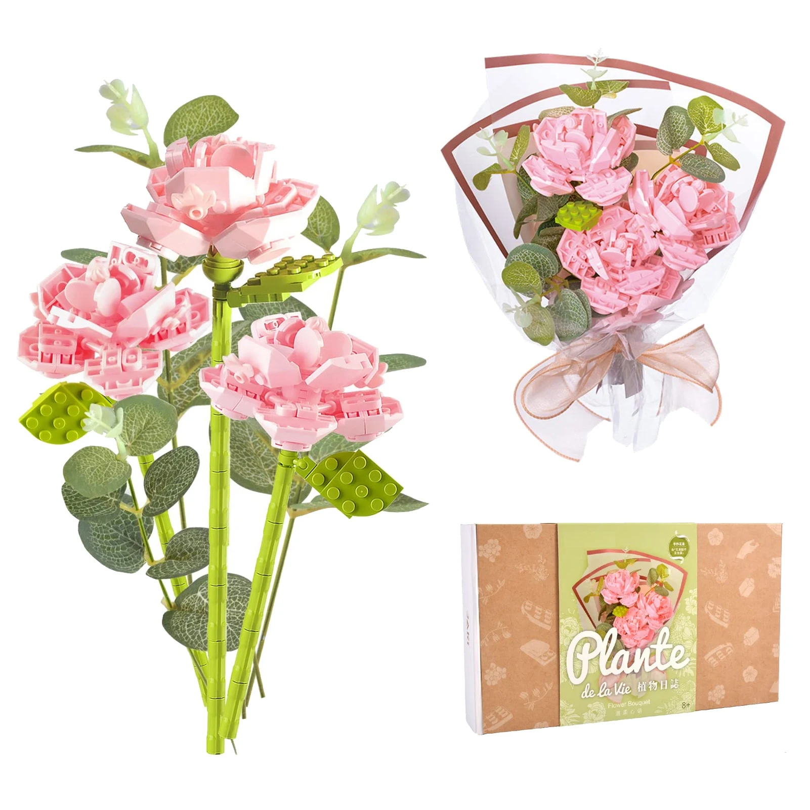 

Pink Rose Building Blocks Sets Rose Flowers Building Blocks Sets Artificial Flowers Building Toys Sets Birthday Gifts For Adults