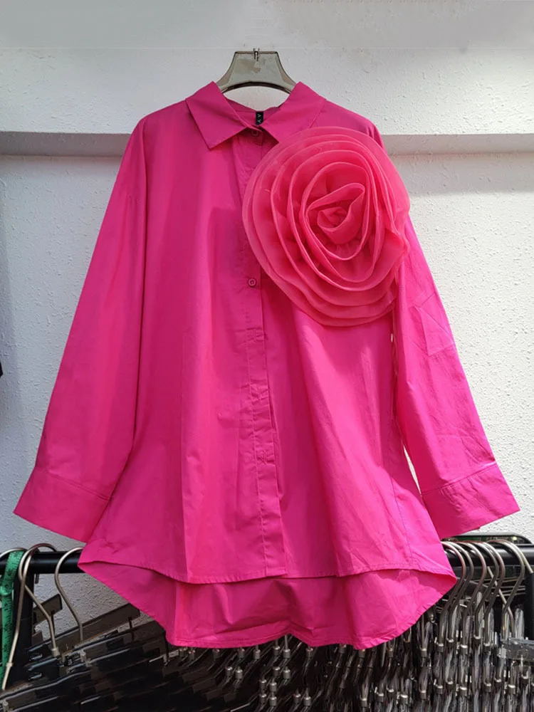 Женская блузка с отложным воротником DEAT однотонная из сетчатой ткани длинным