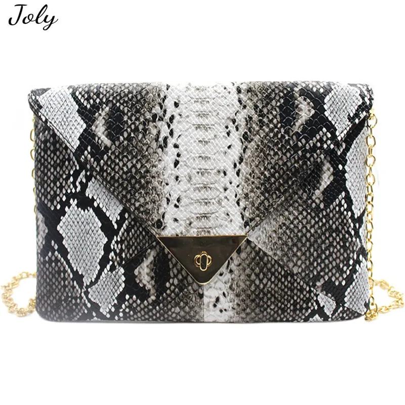 

Women Thin Envelop Clutch Handbag with Chain Strap Ladies Snakeskin Shoulder Crossbody Bag